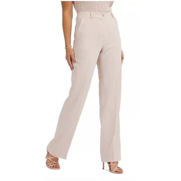 Guess Carla Stretch Crepe High-Rise Straight-Leg Pants - Dolly Pink, Size M NWT - Picture 1 of 13
